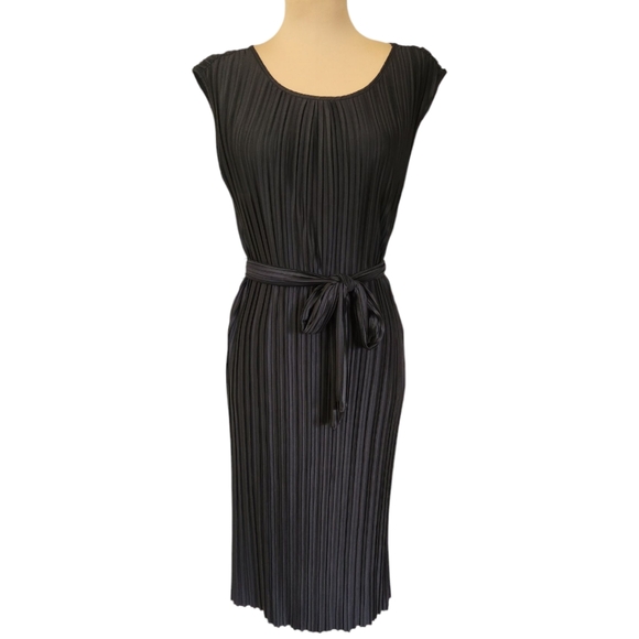 DKNY🔖NWT! Black Sleeveless Pleated Midi Dress - Size 10 - Picture 3 of 13